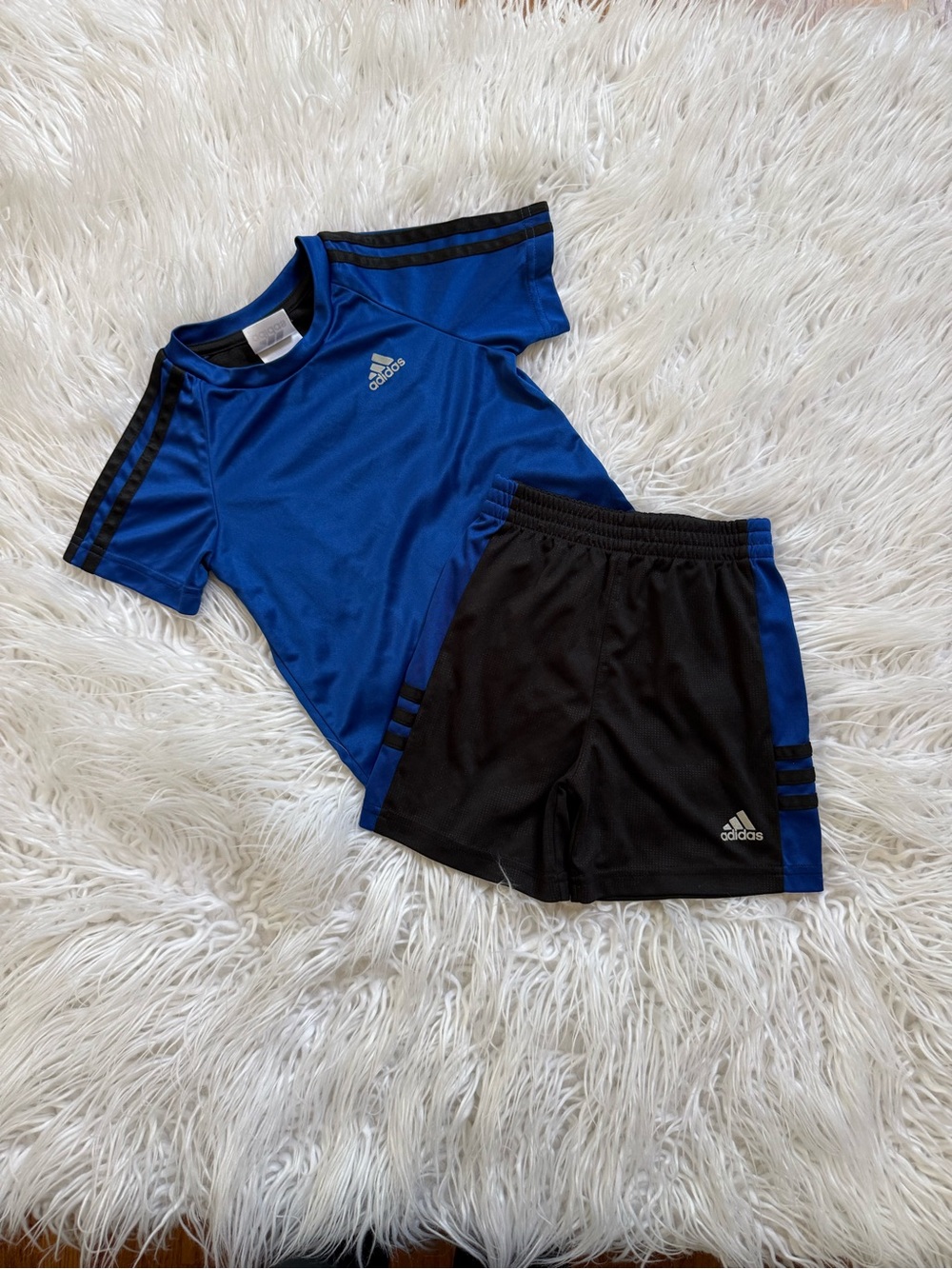 adidas Blue and Black Kids Athletic Shorts Set